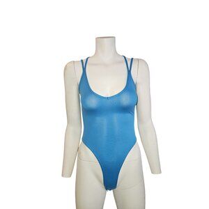 Capella Blue Strappy Back Bodysuit High-Cut Women Size Large